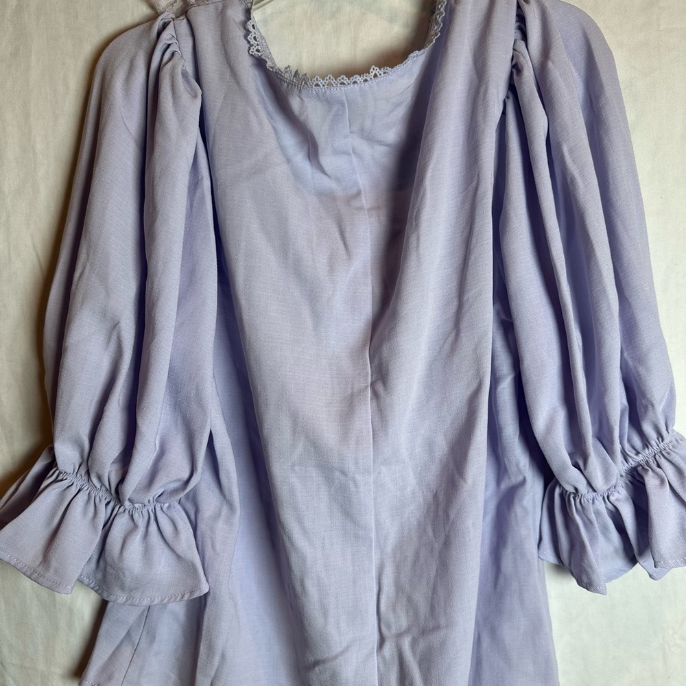 Embroidered Ruffle-collar Lilac Blouse - Picture 3 of 7